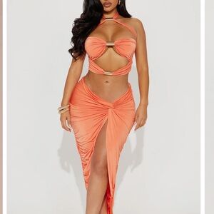 Fashion Nova Orange Halter Skirt Set